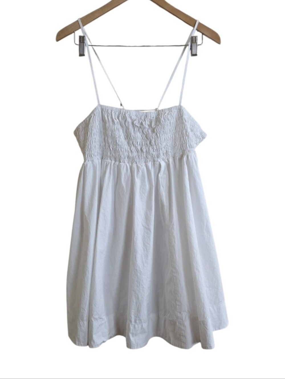 Open Edit White Smocked/Shirred Cotton Strappy Babydoll Mini Dress. Size XL